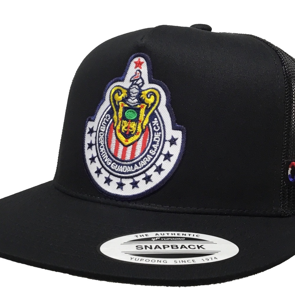 Club deportivo Guadalajara las chivas ralladas 2 logos México hat black mesh